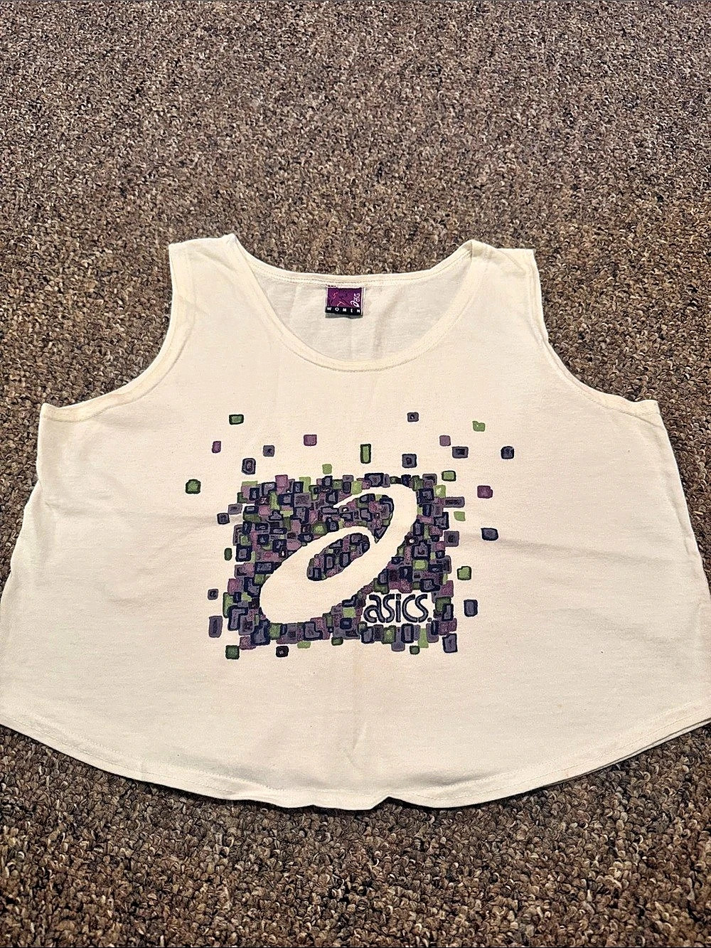 Vintage- Asics Women's White Graphic Tank- Size small